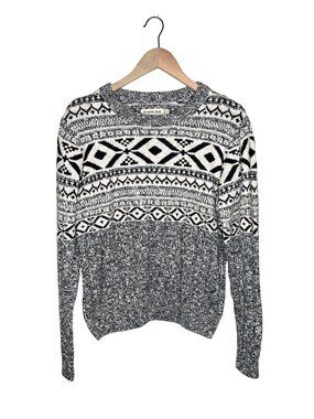The Normal Brand Fair Isle Knit Sweater XL Black White Cotton Crewneck